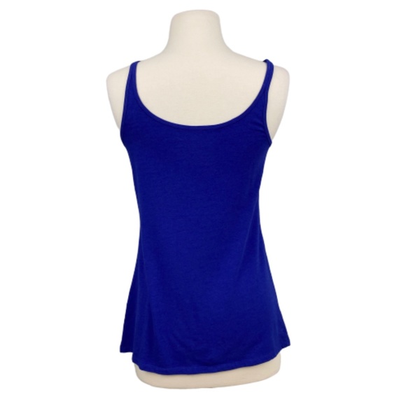 NY & COMPANY Tank Top Sleeveless Beaded Chiffon Blue Medium - Picture 3 of 6